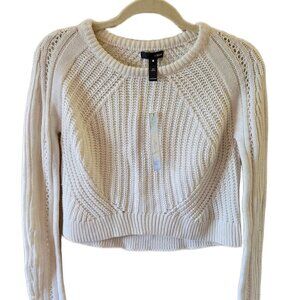 Aqua Cropped Cream Cable-Knit Sweater Size Medium New With Tags
